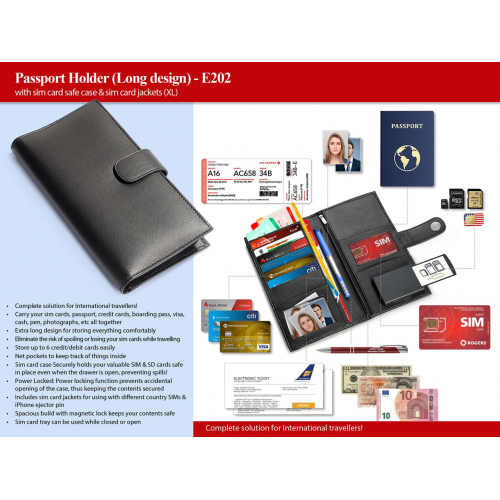Passport Holder with sim card safe case & sim card jackets