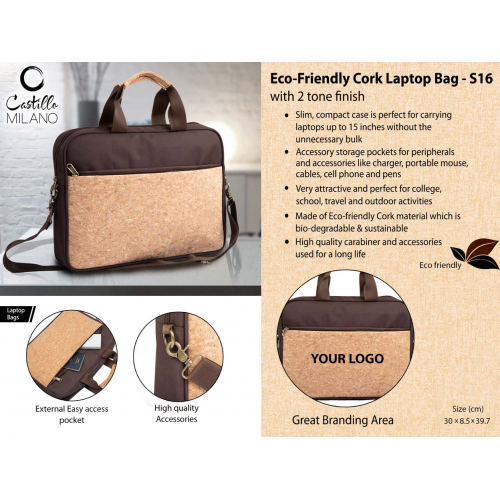 Eco-Friendly Cork Laptop Bag with 2 tone finish S16