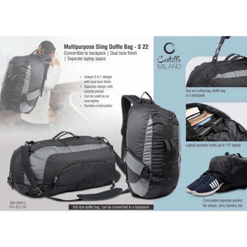 Multipurpose Sling Duffle Bag Convertible To Backpack Dual Tone Finish Separate Laptop Space