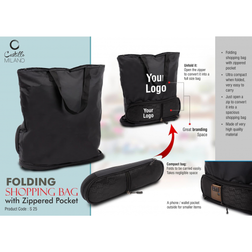 Folding Shopping Bag With Zippered Pocket - S25
