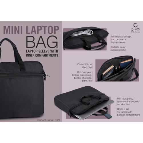 Mini Laptop bag / Laptop Sleeve with inner compartments Convertible to Sling Bag - S28