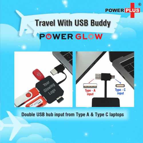 Power Glow 4 point USB hub with USB-A and USB-C input