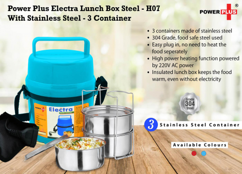 Power Plus Electra Lunch Box Steel | 3 Container H07