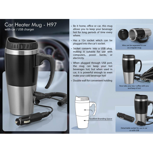 Car heater mug: with car / USB charger (500ml) - H97