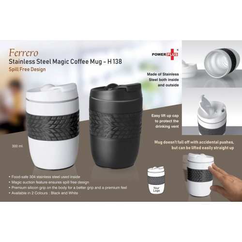 Ferrero Stainless Steel Magic Coffee Mug (300 ml approx) (Spill free design) - H138