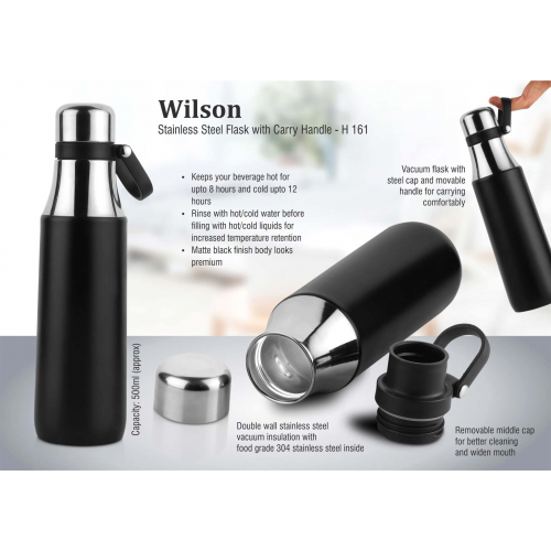 Wilson: Stainless steel flask with carry handle (500 ml approx) - H161