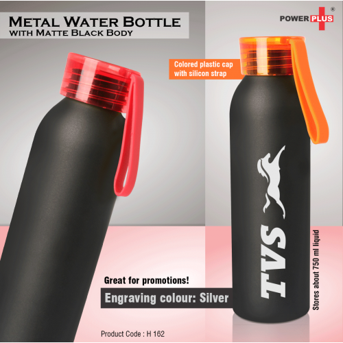 Metal water bottle with black body (750 ml approx) - H162
