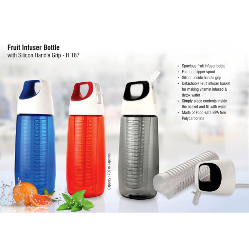 Fruit infuser bottle with silicon handle grip (700ml approx) - H167
