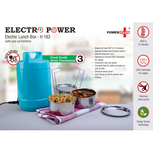 Electro Steel: 3 container electric steel lunch box with Auto cut function - H183