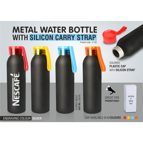Metal water bottle with silicon carry strap 600 ml - H192