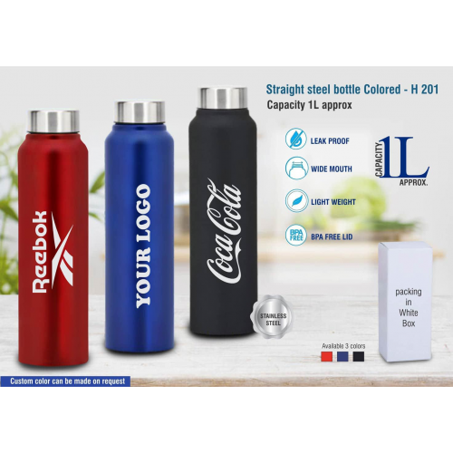 Straight steel bottle Colored Capacity 1L - H201