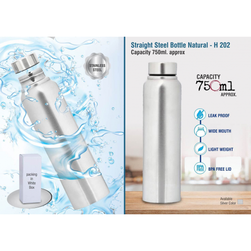 Straight steel bottle Natural Capacity 750ml - H202