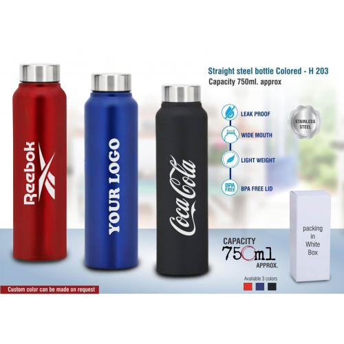 Straight steel bottle Colored Capacity 750ml - H203