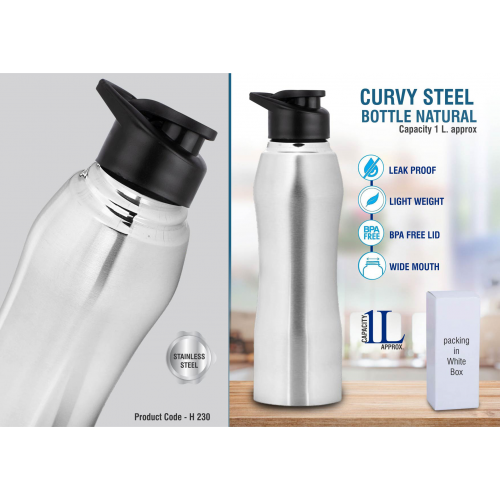 Curvy steel bottle Natural Capacity 1L - H230