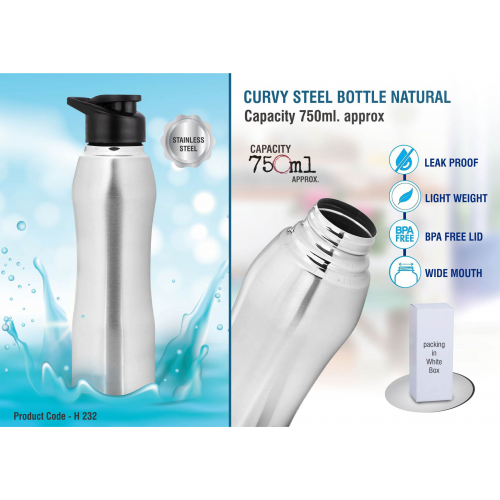 Curvy steel bottle Natural Capacity 750ml - H232