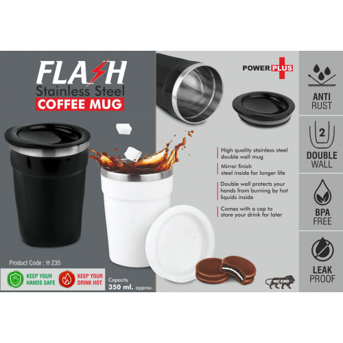 Flash: Stainless Steel Coffee mug 4 panel design Leakproof Capacity 350ml - H235