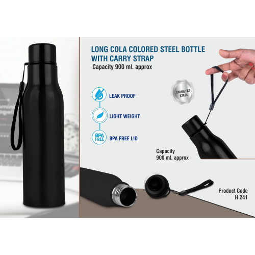 Long Cola Colored Stainless steel bottle with carry strap Capacity 900ml - H241