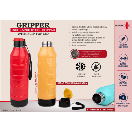 Gripper: Insulated Steel Bottle with Flip top lid - H243