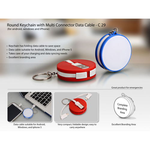 Round data cable with keyring (for android / windows / iPhone) - C29