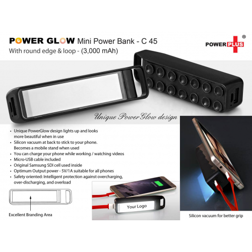 Power Glow Round edge 'Mini' power bank with loop - C45