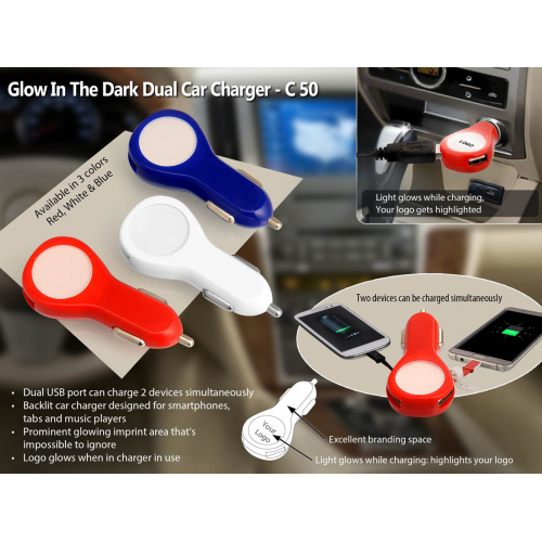 Glow in the dark dual car charger - C50