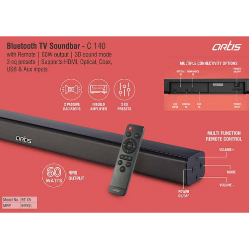 Artis Bluetooth TV Soundbar with Remote - C140