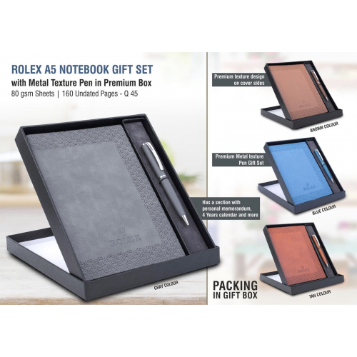 Rolex Notebook with Metal Texture pen Gift set in Premium box - Q45