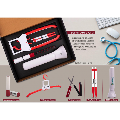 Doctor Lamp Set Folding Coat Hanger Lint Remover Folding Scissors Pen Pencil Combo COB Desk Lamp 5 Pc Set - Red - Q73