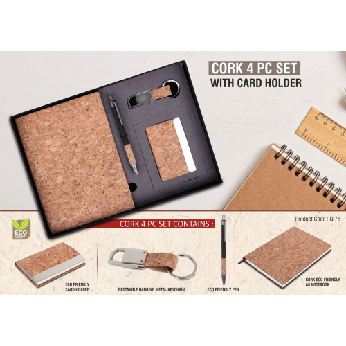 Cork 4 Pc Set: Cork Notebook With Visiting Card Holder - Q75