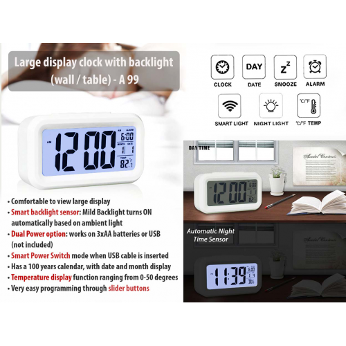 Large Display Clock With Backlight (Wall / Table) - A99