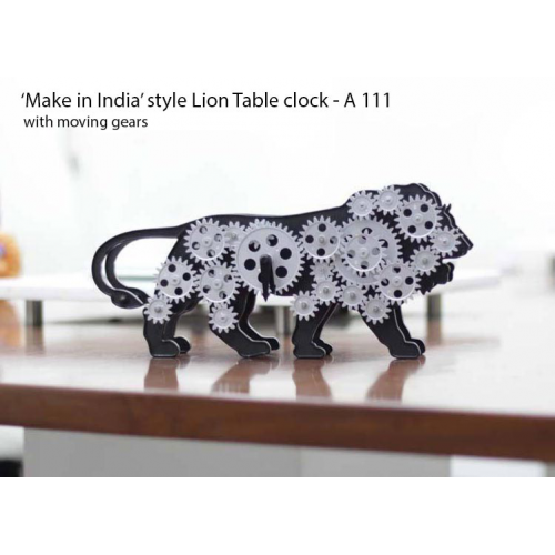 Make In India Lion Table Clock With Moving Gears - A111