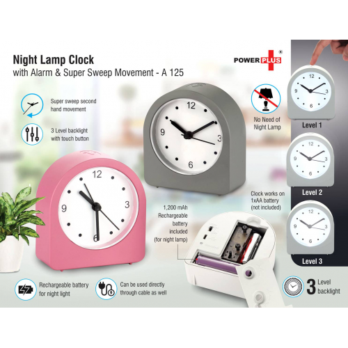Night Lamp Clock With Alarm And Super Sweep Movement - A125