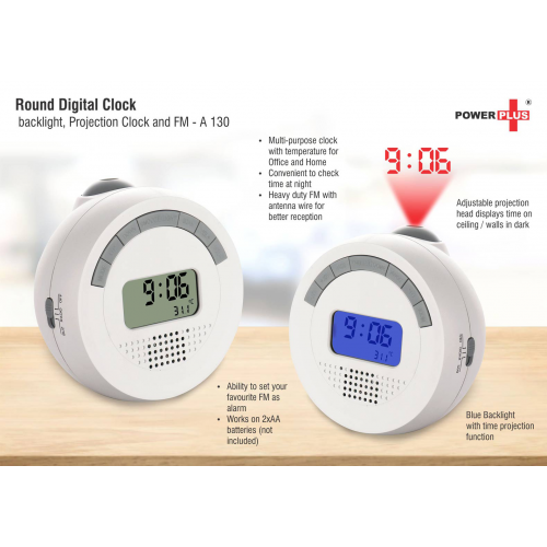Round Digital Clock With Backlight, Projection Clock And FM - A130