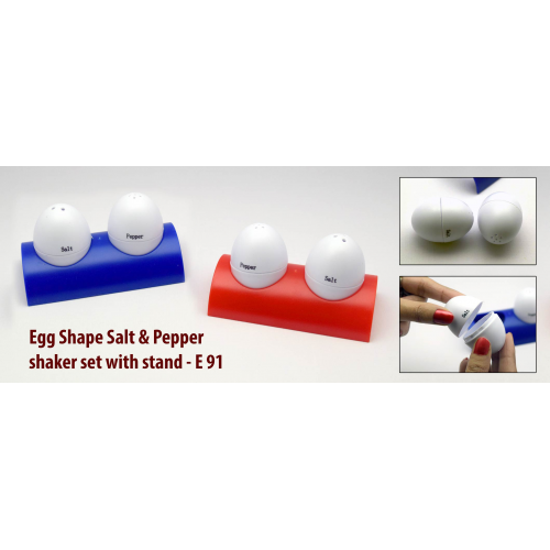 Egg shaped salt & pepper shaker set with stand - E91