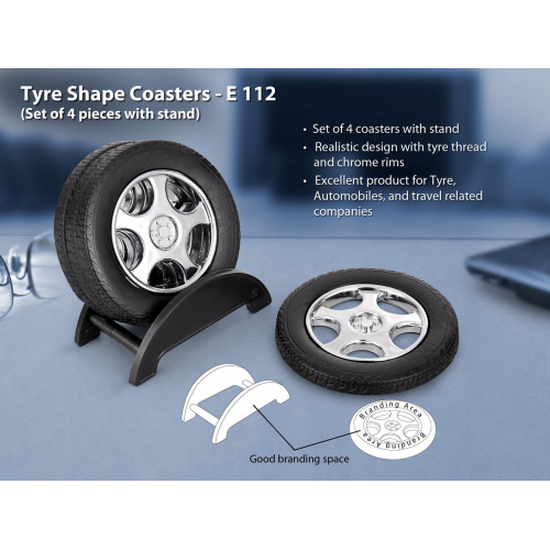 Tyre shape coaster set with stand (4 pcs) - E112