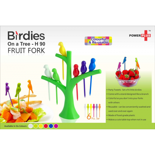Birdies on a tree fruit fork set - H90