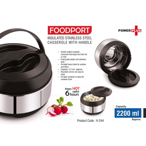 Foodport: Insulated Stainless steel casserole with handle Capacity 2200ml - H244