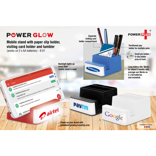 Powerglow Mobile Stand With Paper Clip Holder, Visiting Card Holder And Tumbler - B81