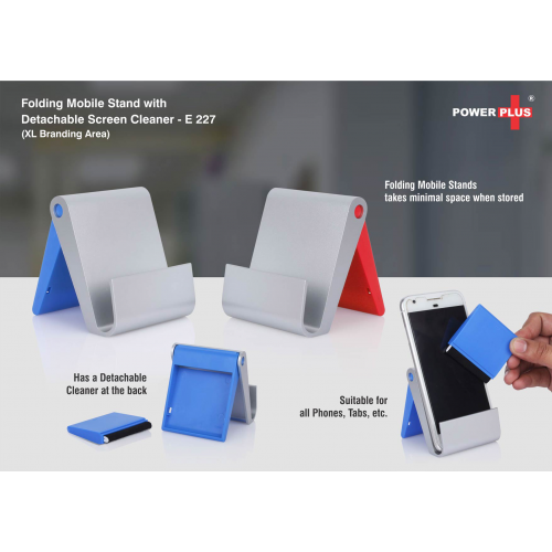 Folding mobile stand with detachable screen cleaner - E227