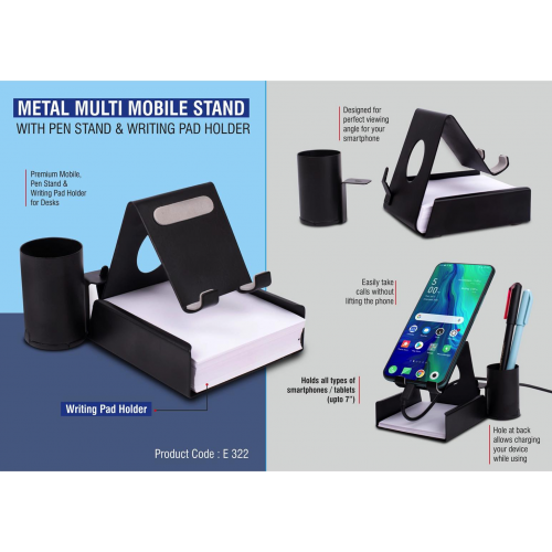 Metal mobile stand with Detachable Tumbler and Writing pad holder 250 writing sheets included - E322