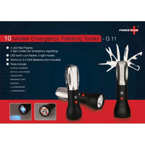 Emergency trekking toolkit (9 function with 5 mode torch & 2mode flasher) - G11