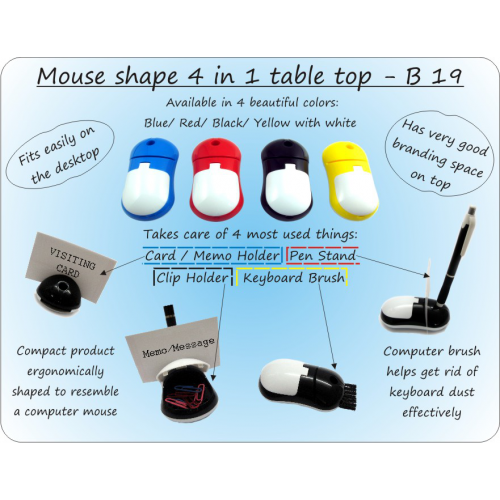 Mouse Shape 4 In 1 Table Top(With Pen Holder, Memo Holder, Paper Clip Holder & Keyboard Cleaning Brush) - B19
