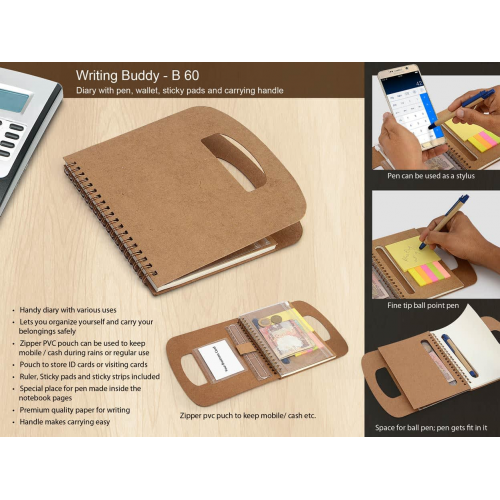 Writing Buddy: Diary With Pen, Wallet, Sticky Pads And Carrying Handle (60 Sheets) - B60