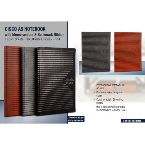 Cisco A5 Notebook With Memorandum & Bookmark Ribbon| 80 Gsm Sheets 160 Undated Pages - B104