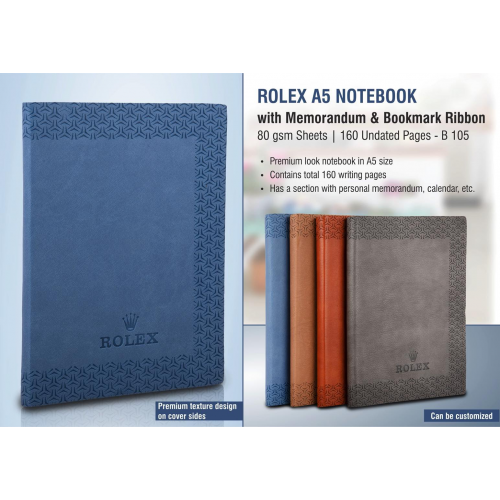 Rolex A5 Notebook With Memorandum & Bookmark Ribbon| 80 Gsm - B105