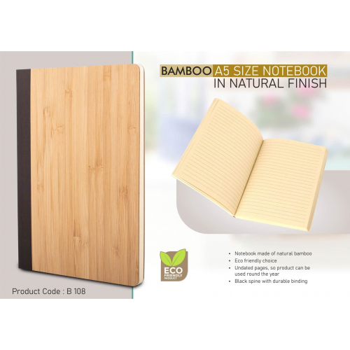 Bamboo A5 Size Notebook In Natural Finish - B108