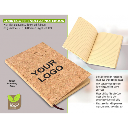 Cork Eco Friendly A5 Notebook With Memorandum - B109