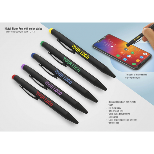 Metal black pen with color stylus - L142