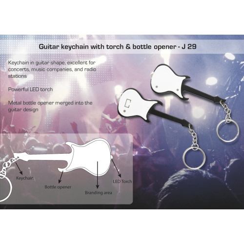 Guitar keychain with torch & bottle opener - J29