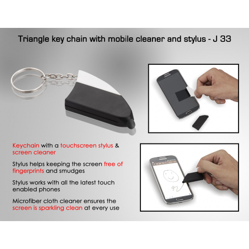 Triangle keychain with mobile cleaner and stylus - J33